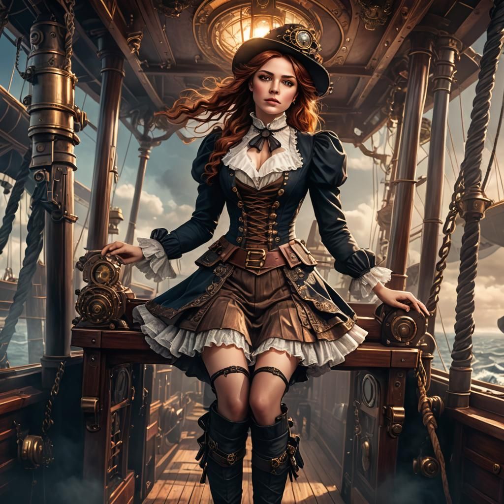 Steampunk Victorian Girl on Flying Ship
