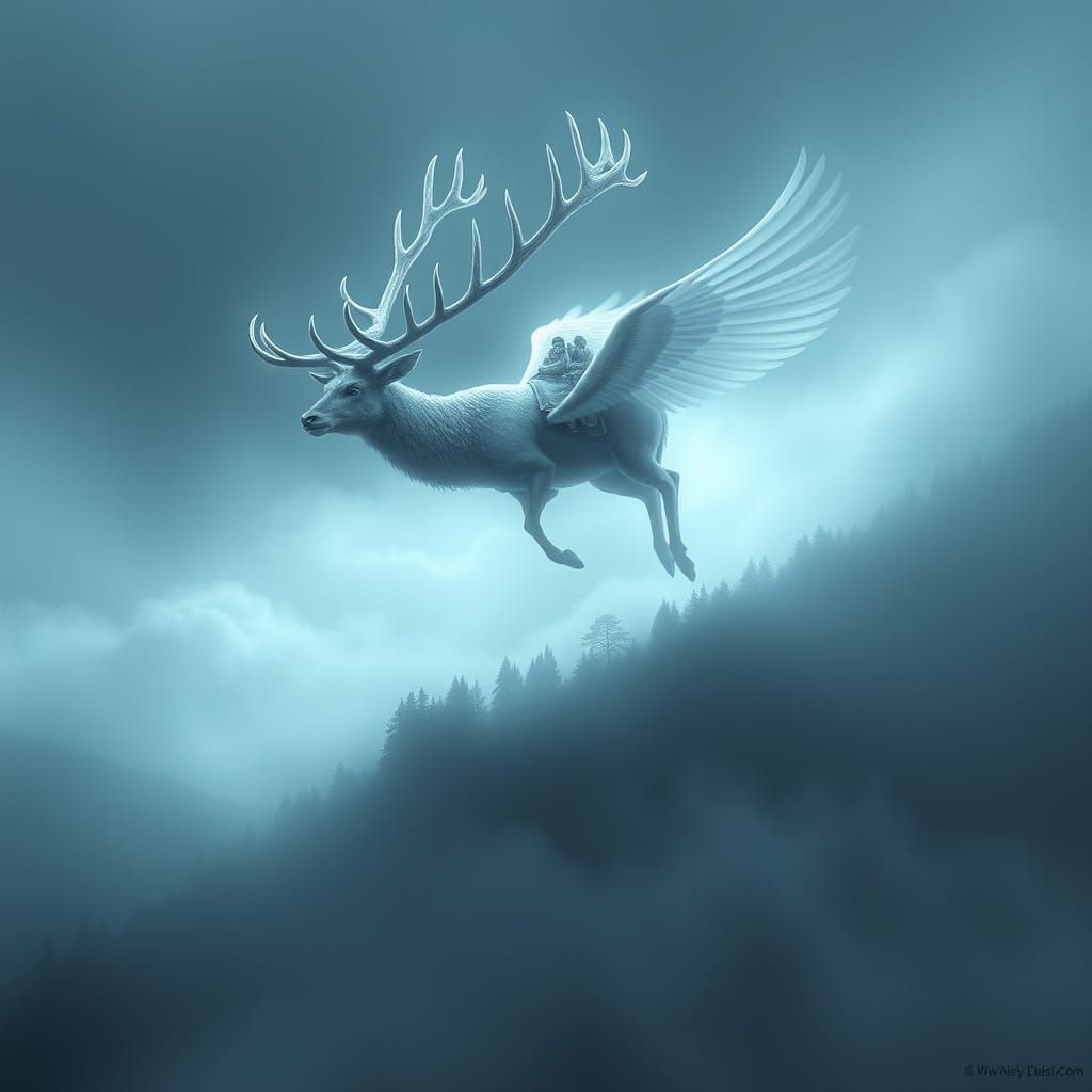 Fog Deer Soaring Over Ghostly Valley