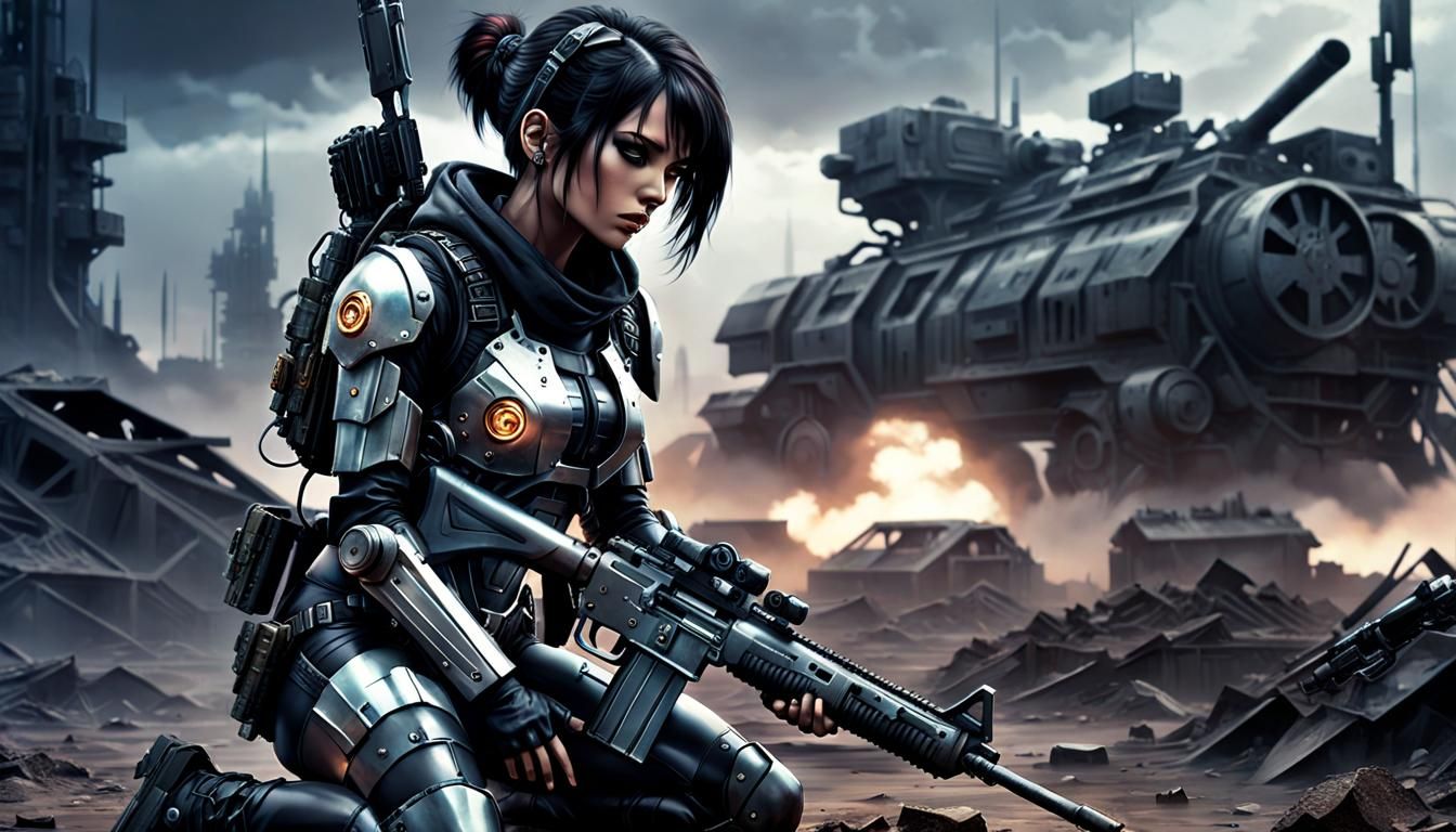 Gloomy Cyborg in Post-Apocalyptic Wasteland