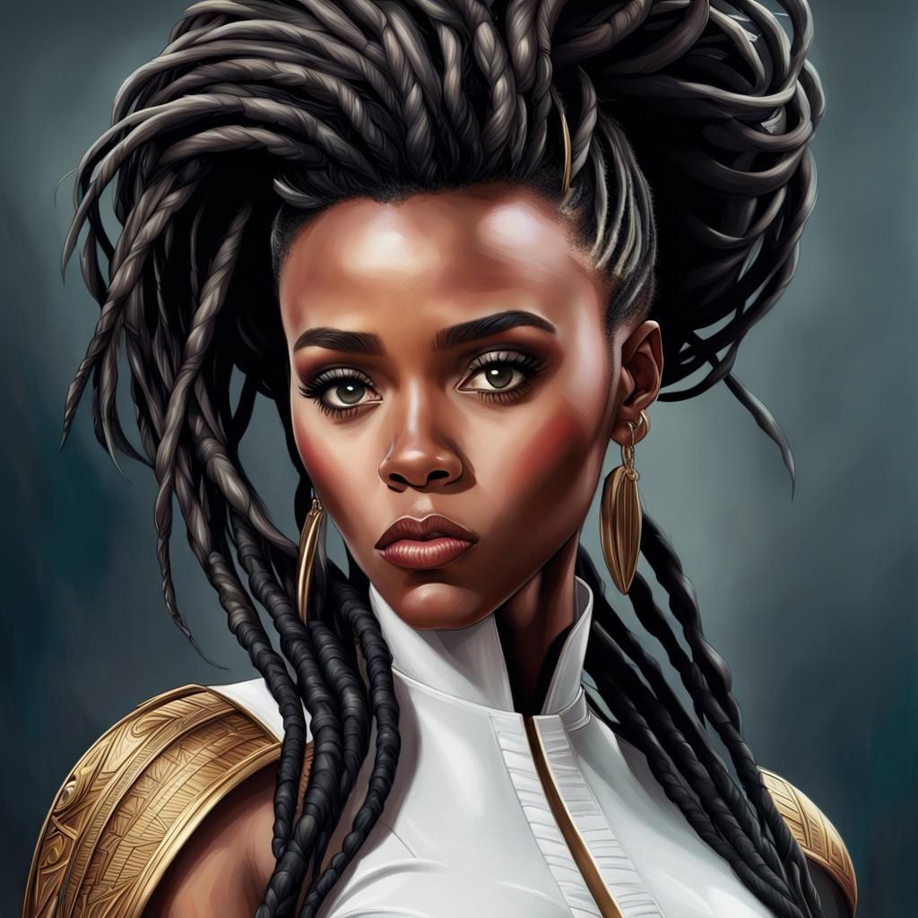 Moody Portrait of Woman with Dreadlocks in Digital Painting