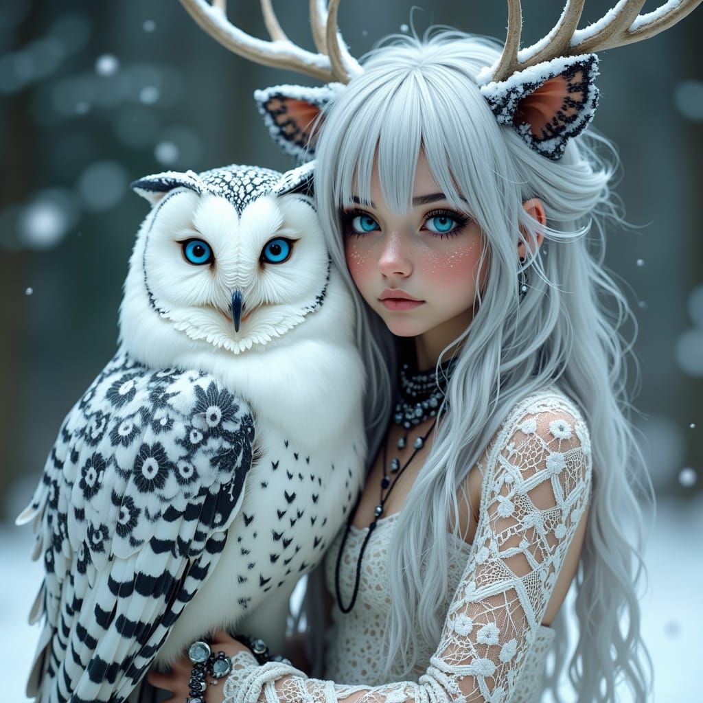 Mystical Winter Witch and Snowy Owl