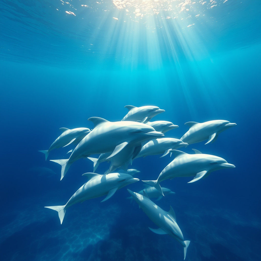 White Dolphins Swim in Clear Ocean Waters