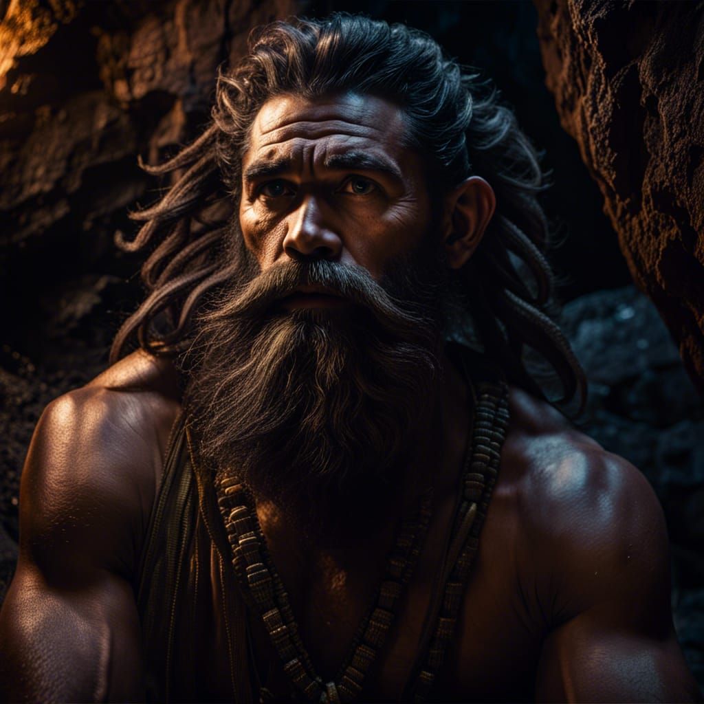 Detailed Caveman Portrait with Cinematic Lighting