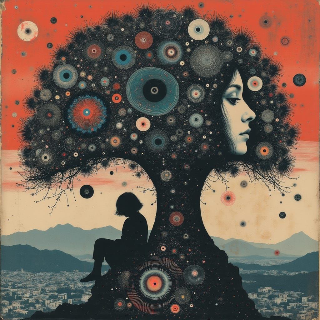 Celestial Boho Tree of Life in Vibrant Earth Tones and Blues