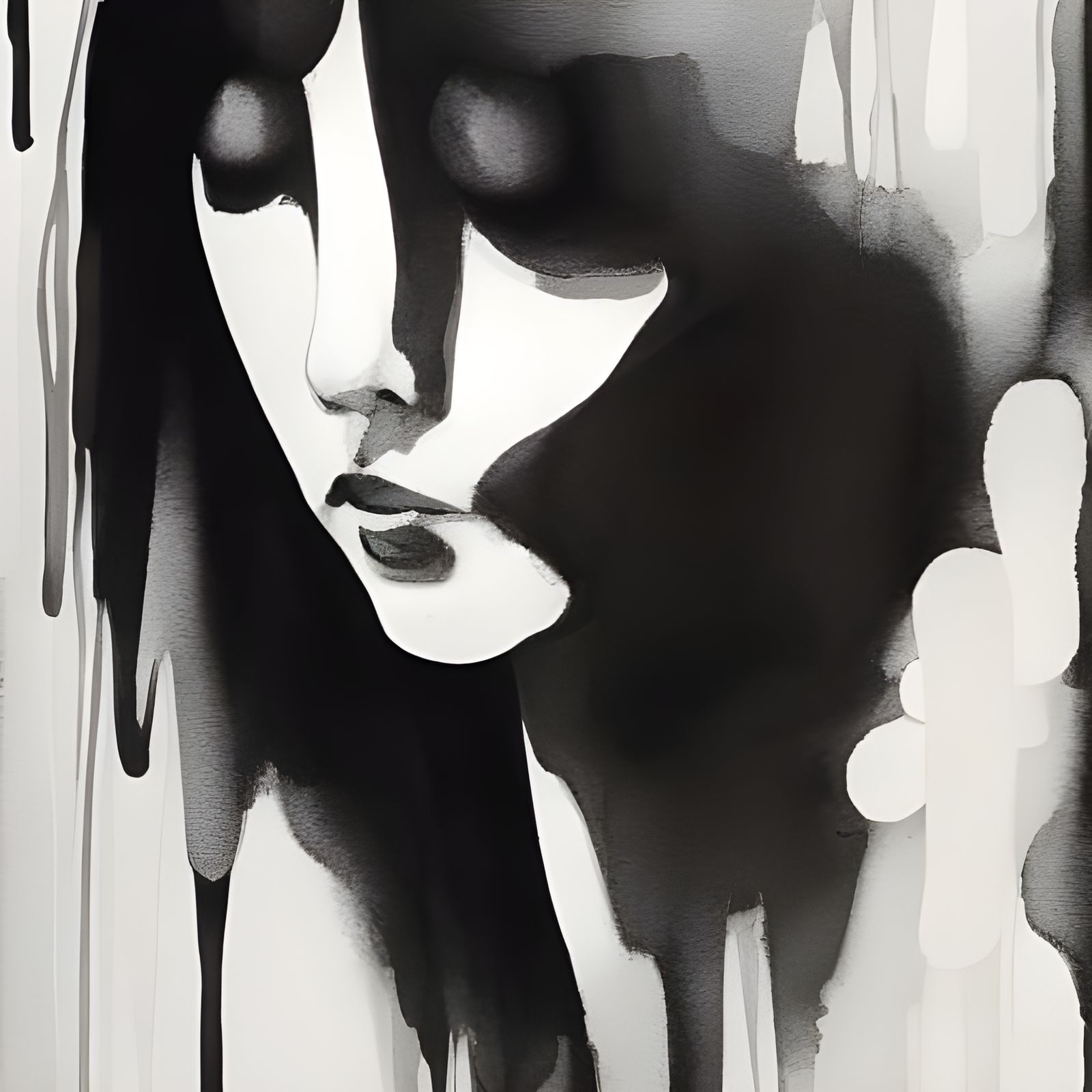 Abstract Watercolor of Loneliness in Black and White