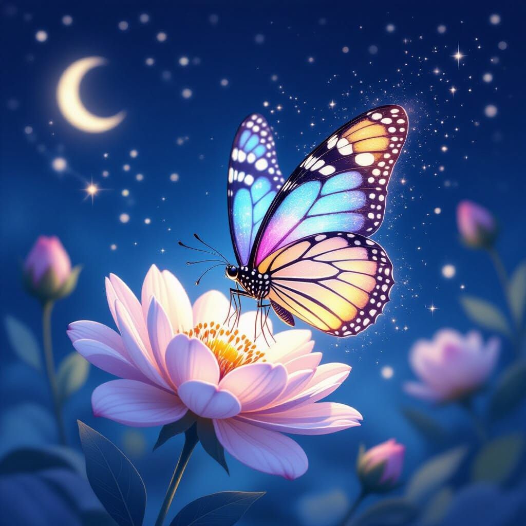 Celestial Butterfly on Ethereal Flower, Anime Style