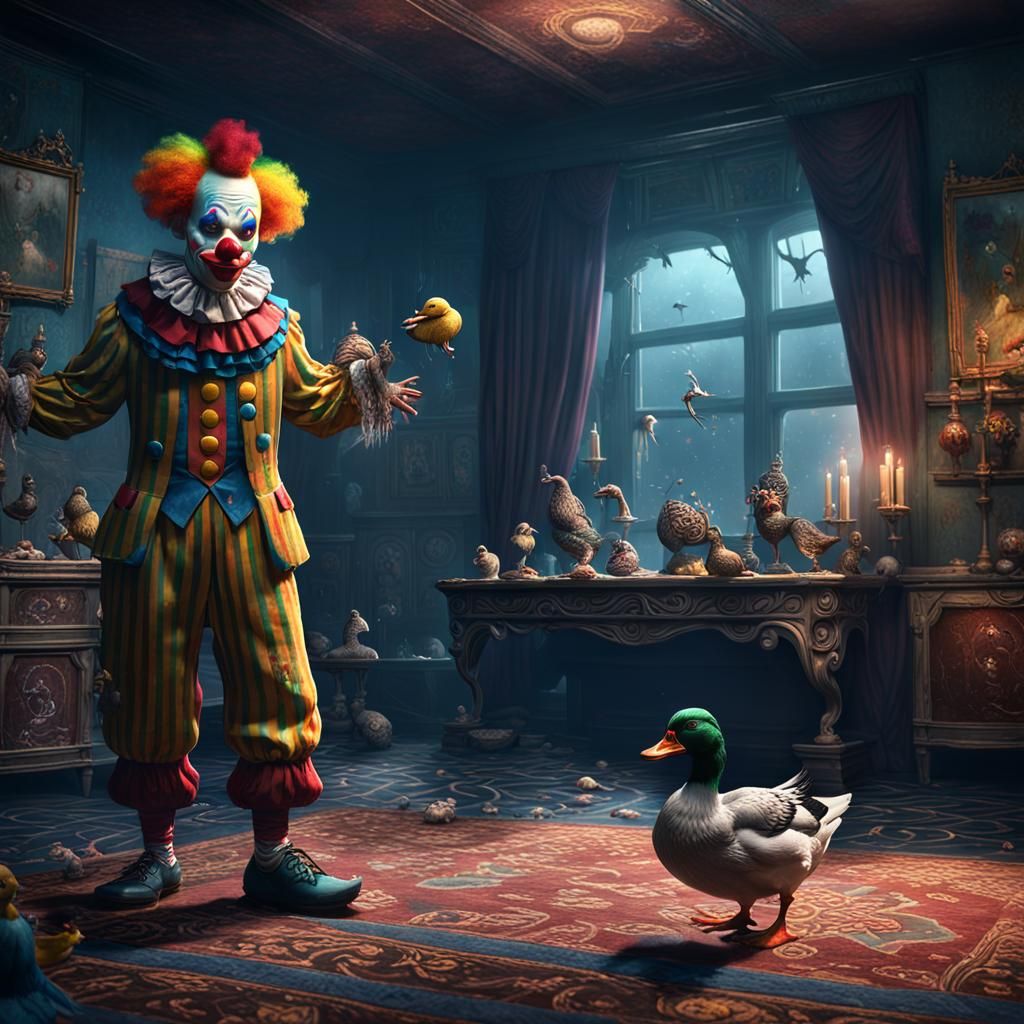 Clown and Duck in Detailed Matte Painting