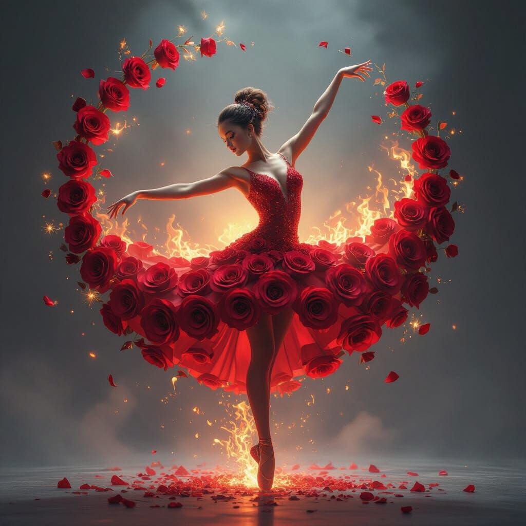 Fiery Rose Dancer Materializes in Digital Art Style
