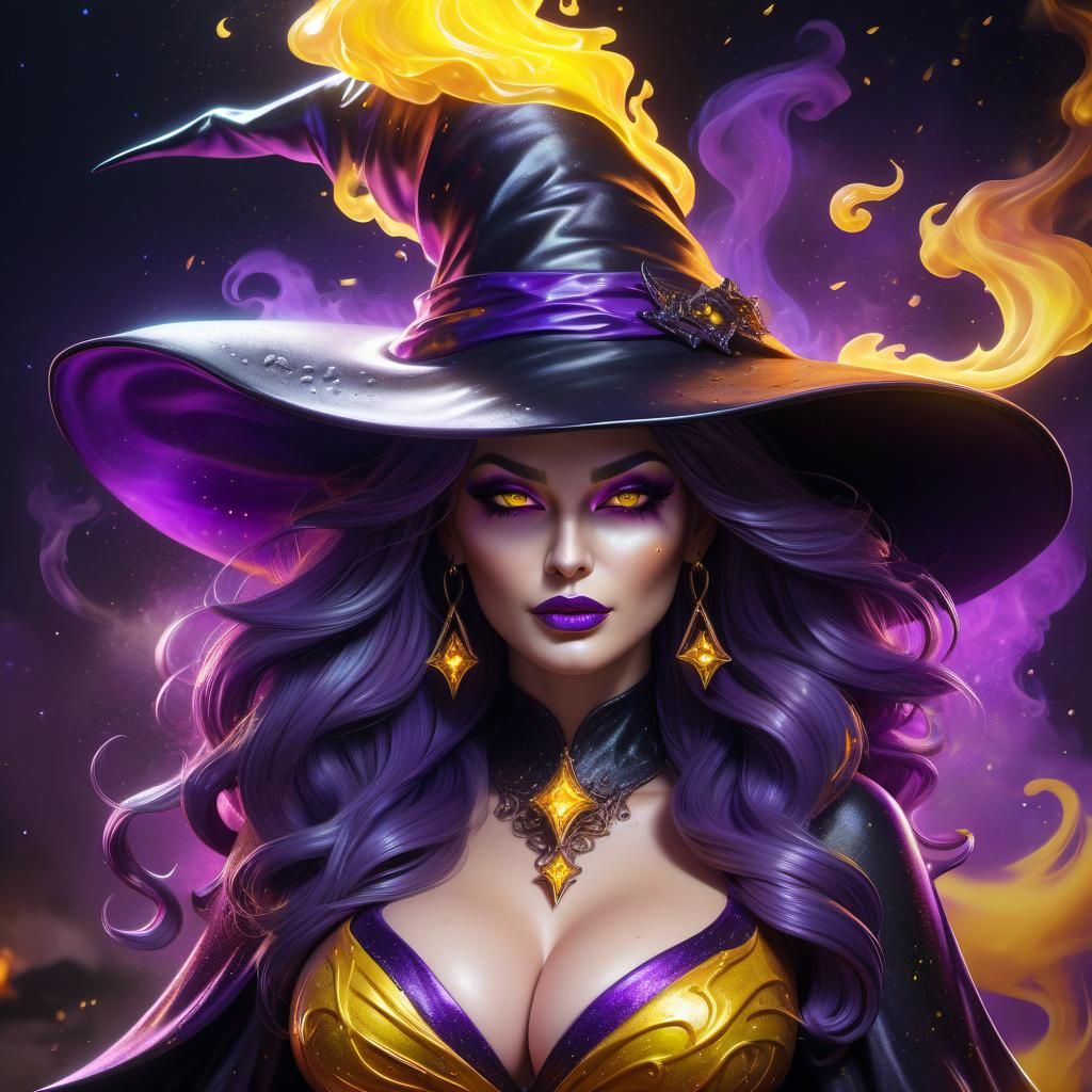 Voluptuous Witch with Piercing Eyes in Hyperrealistic Style