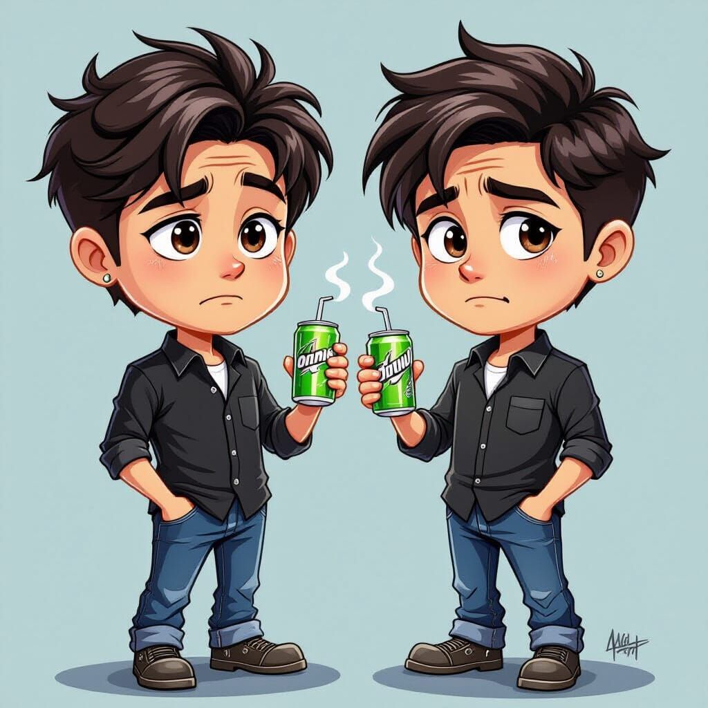 Exhausted Half-Asian Person in Dramatic Caricature