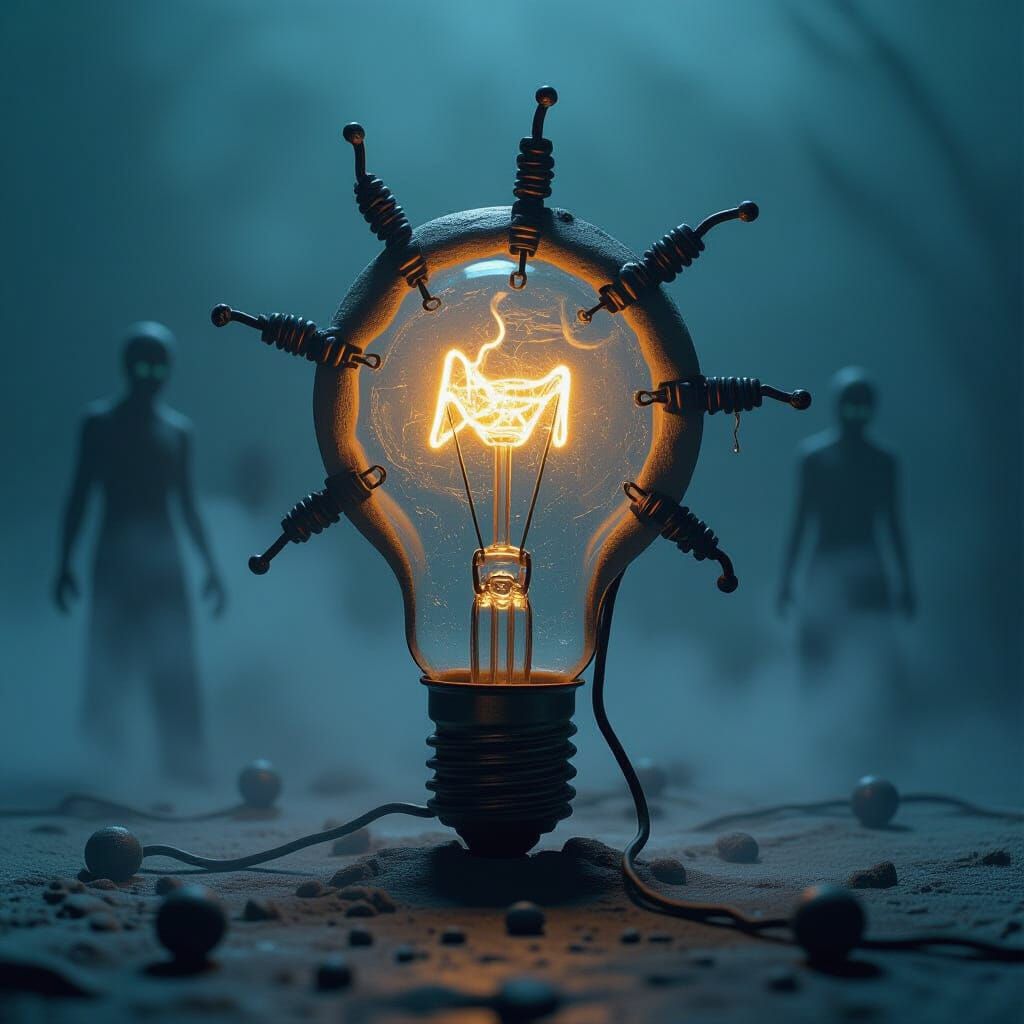 Terrifying Possessed Light Bulb in Dark Horror Fantasy Style