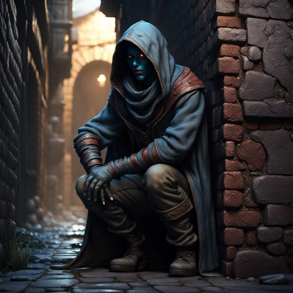 Fantasy Rogue Scouting in Dark Alley: Digital Matte Painting