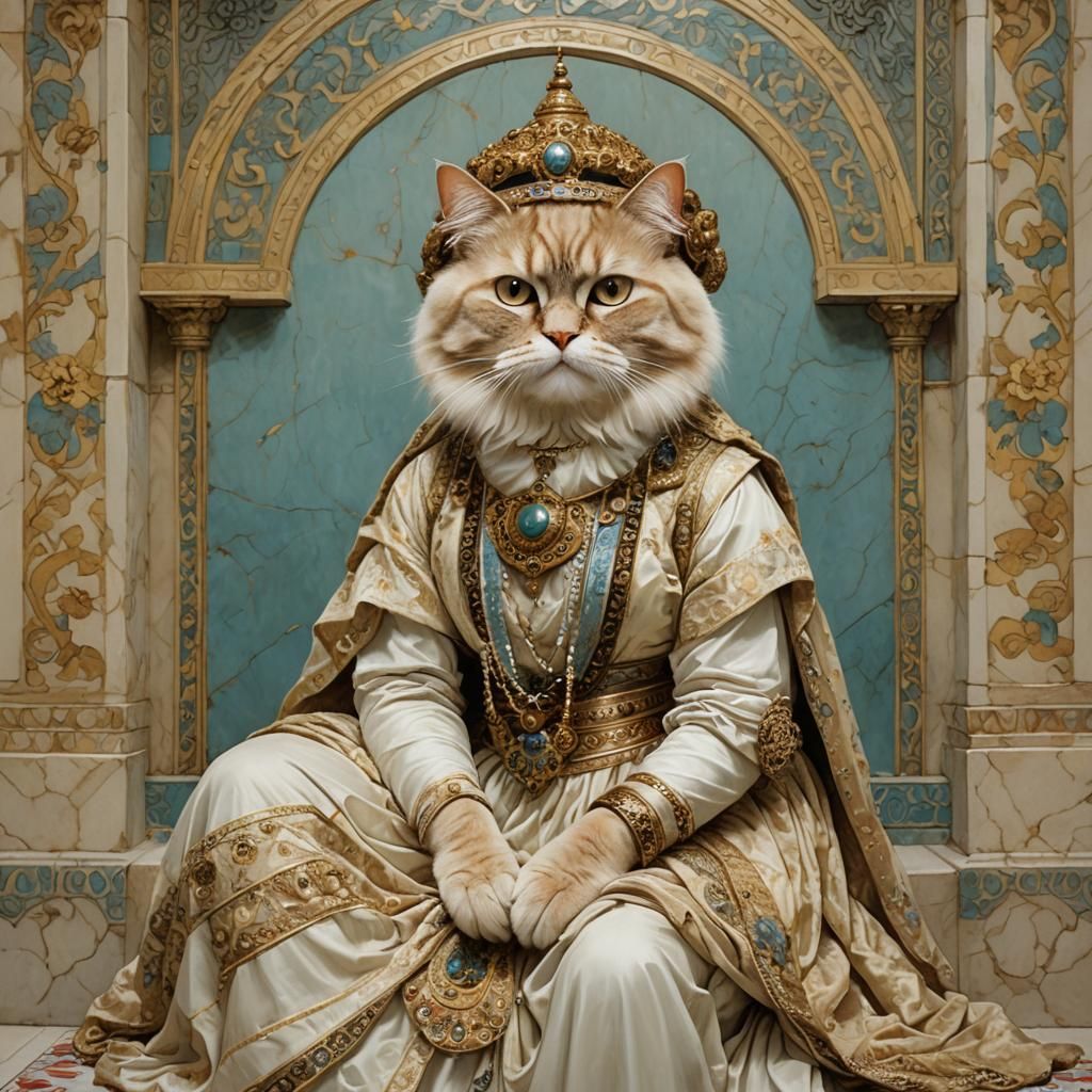 Persian Cat Woman in Neoclassical Style