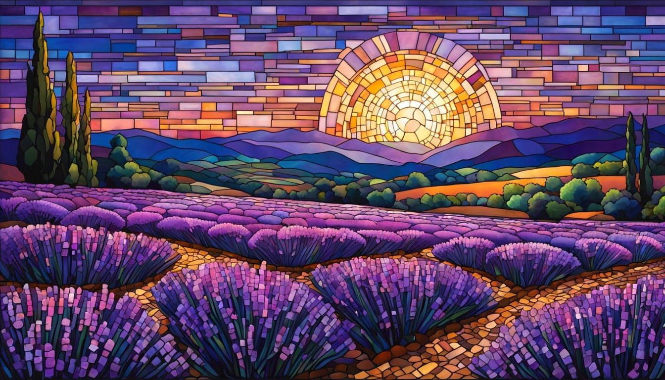 Luminescent Full Moon Over Lavender Fields Mosaic