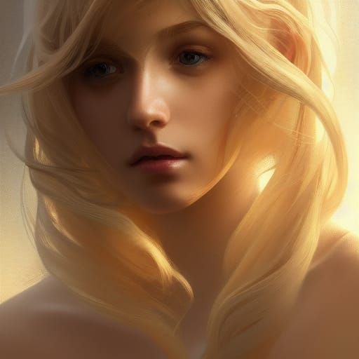 Golden-Haired Angel Portrait in Hyperdetailed Style