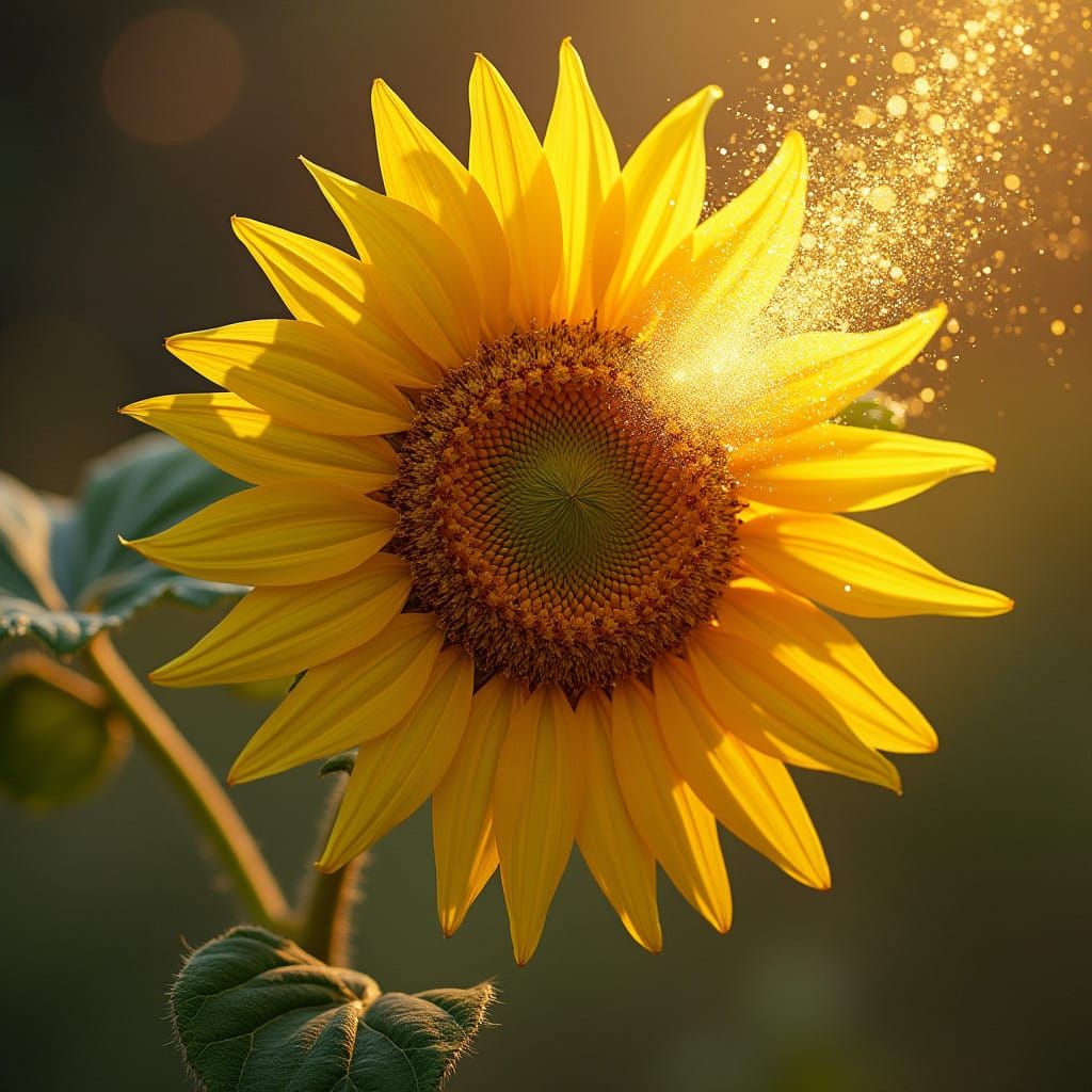 Golden Sunflower Petals Dance in the Air