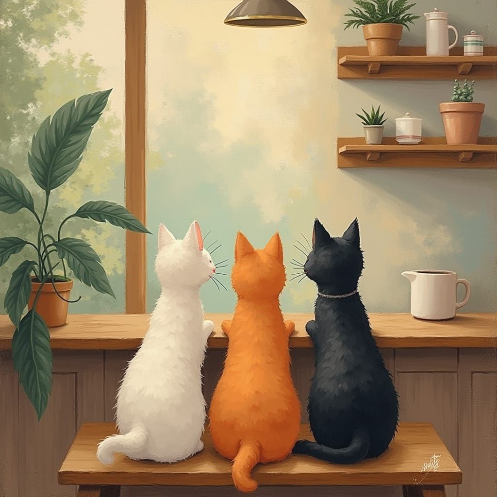 Charming Cats in a Cafe: Illustration Art
