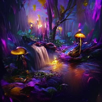 Enchanted Forest at Night with Glowing Lights