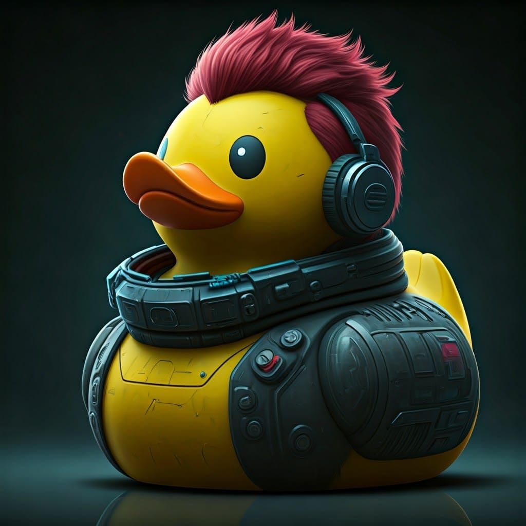 Cyberpunk Rubber Duck Hyperrealistic Splash Art