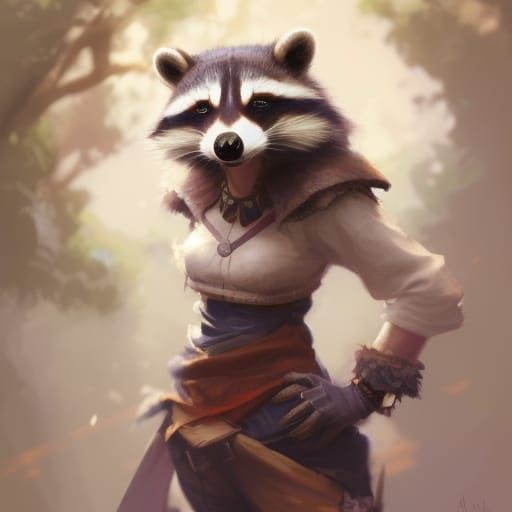 Adventurous Raccoon Mother: Digital Character Portrait