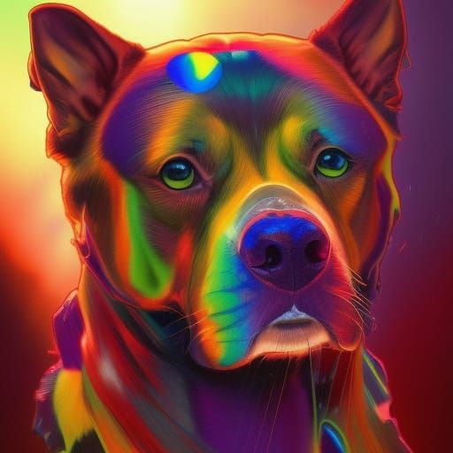 Rainbow Dog Portrait in Art Nouveau Style