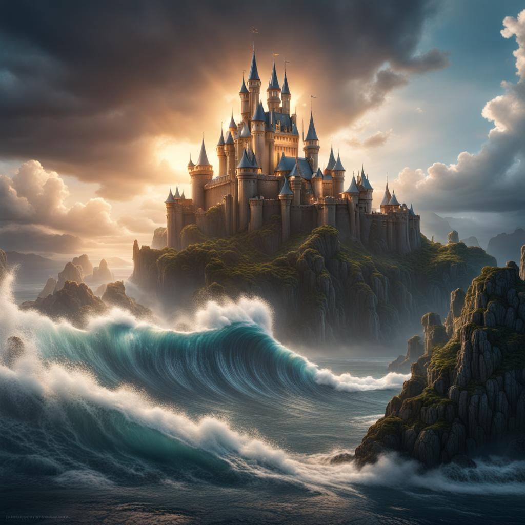 Tsunami Strikes Castle of Light: Fantasy Art