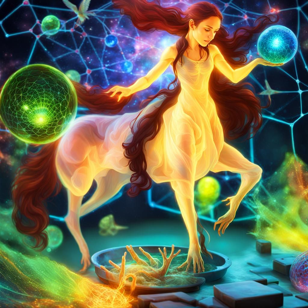 Holographic Centaur Biology in Futuristic Lab
