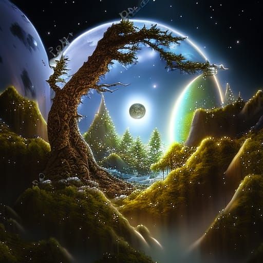 Luminescent Crystal Rose Under Twinkling Stars