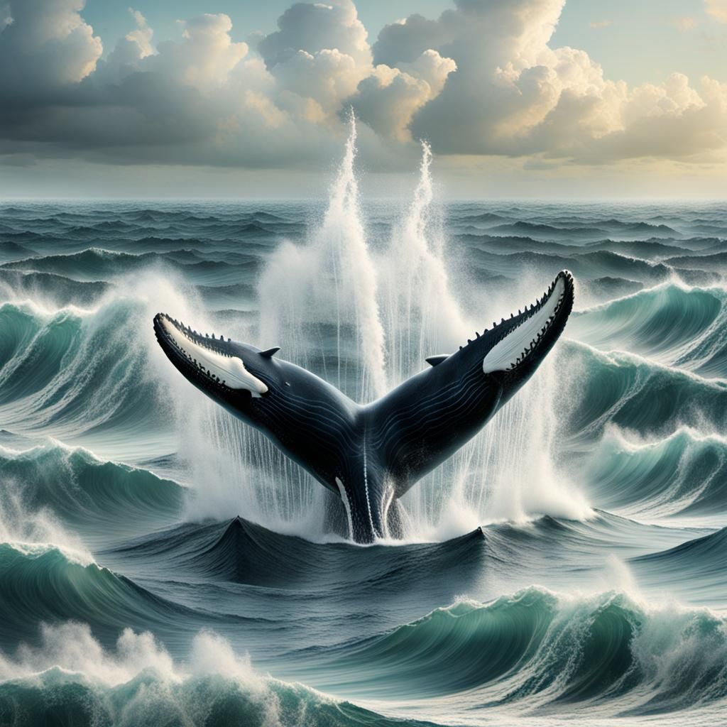 Majestic Whale Breaching Ocean Waves: Digital Matte Painting