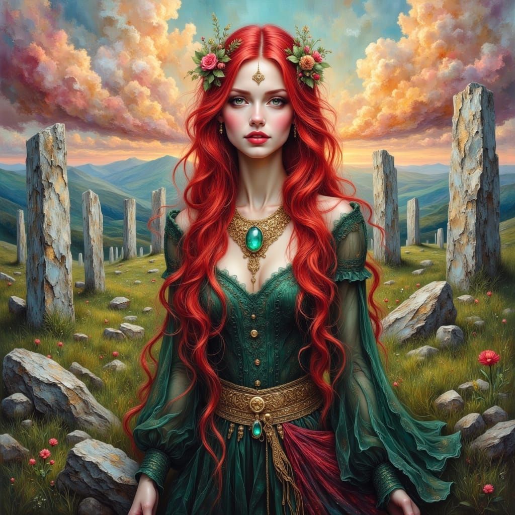 Celtic Goddess in Surreal Highland Oil Painting