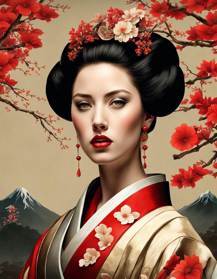 Scarlet Johansson Portrait in Japanese Painting Style