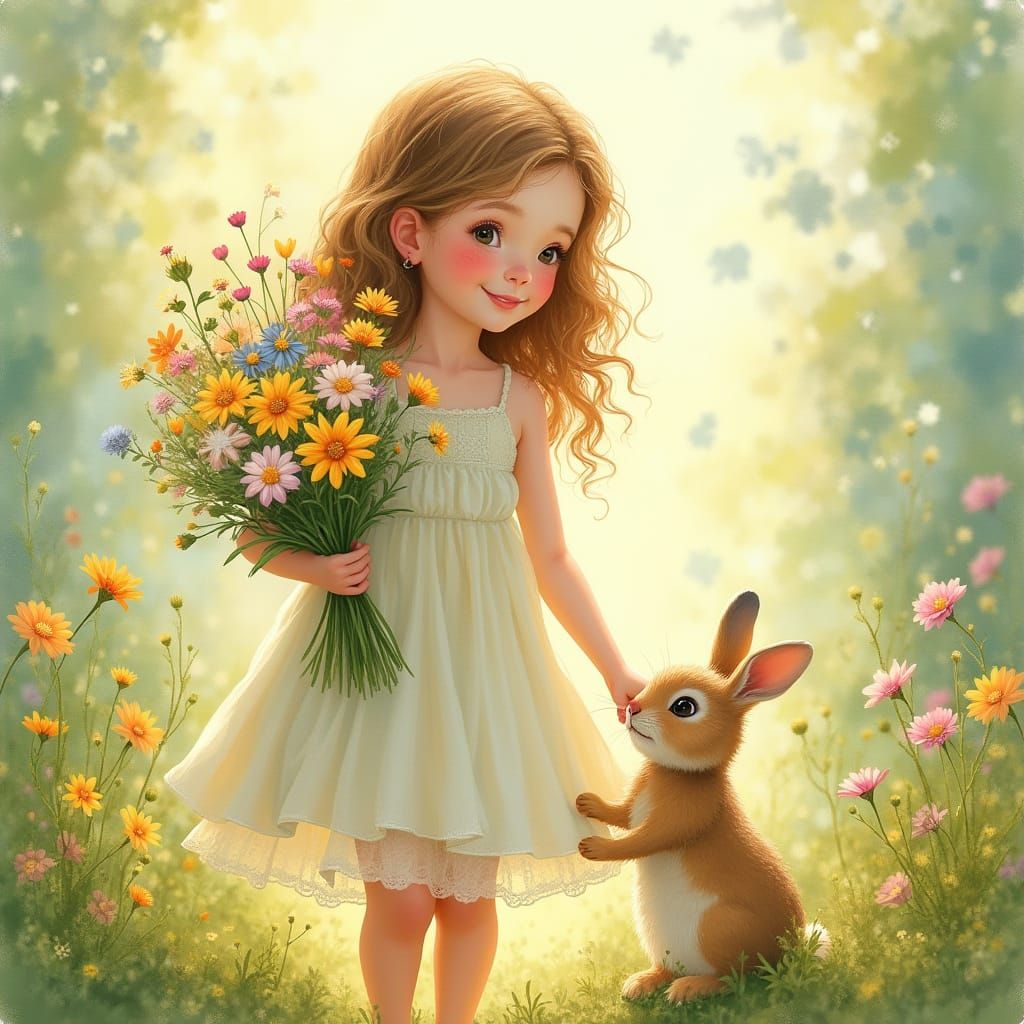 Whimsical Floral Scene in Watercolor Style