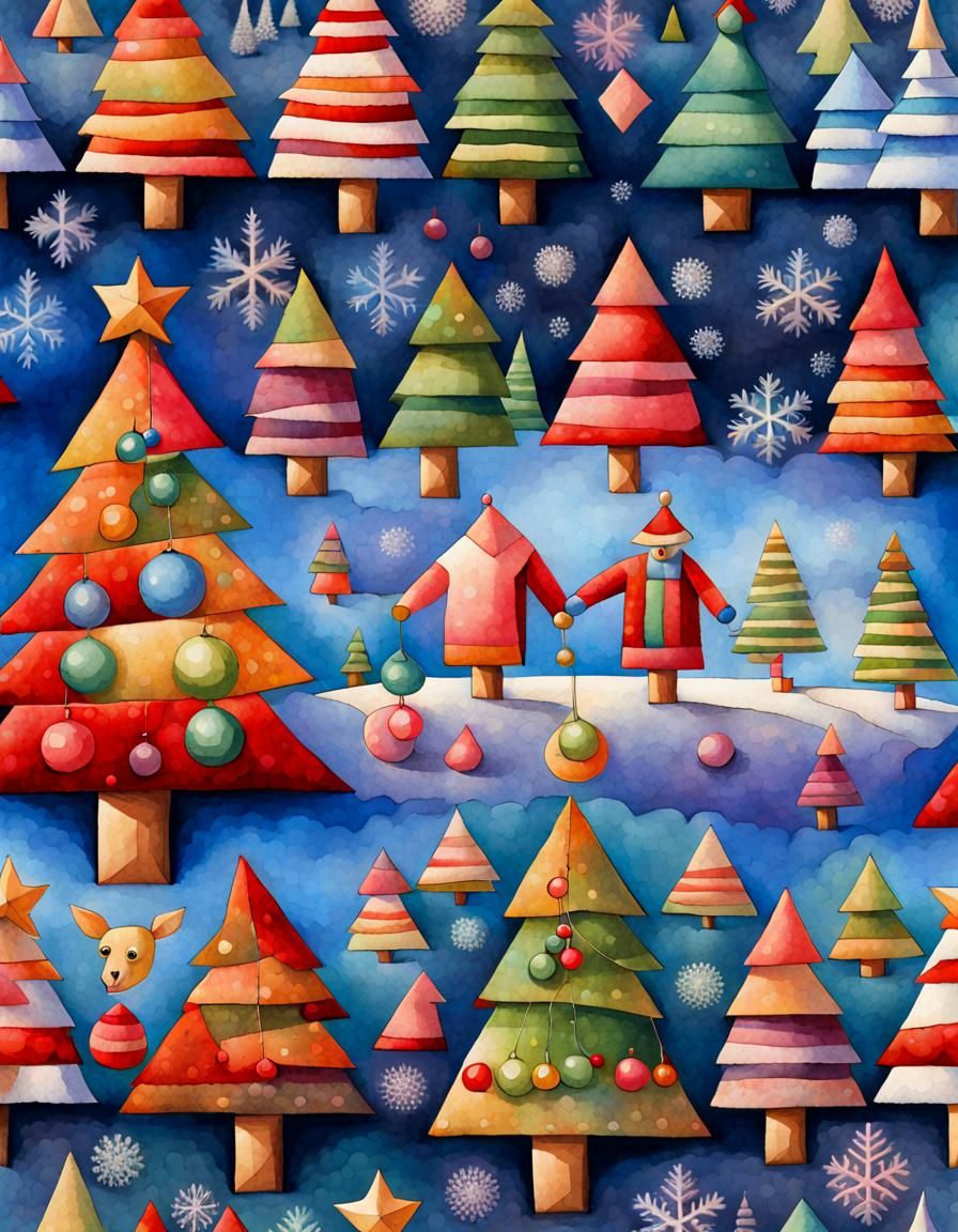 Festive Christmas Sweater in Cubist Aquarelle Style