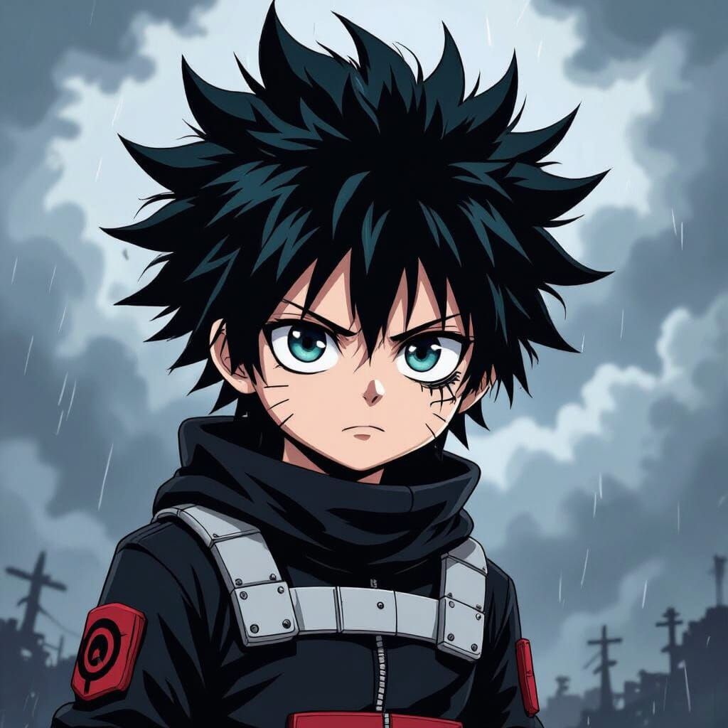 Emo Izuku Midoriya in Dark Fantasy Style