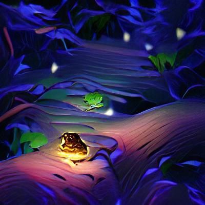 Luminous Frog in Enchanted Forest at Night