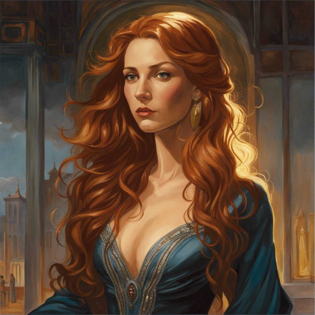 Silver-Haired Woman in Art Nouveau Portrait