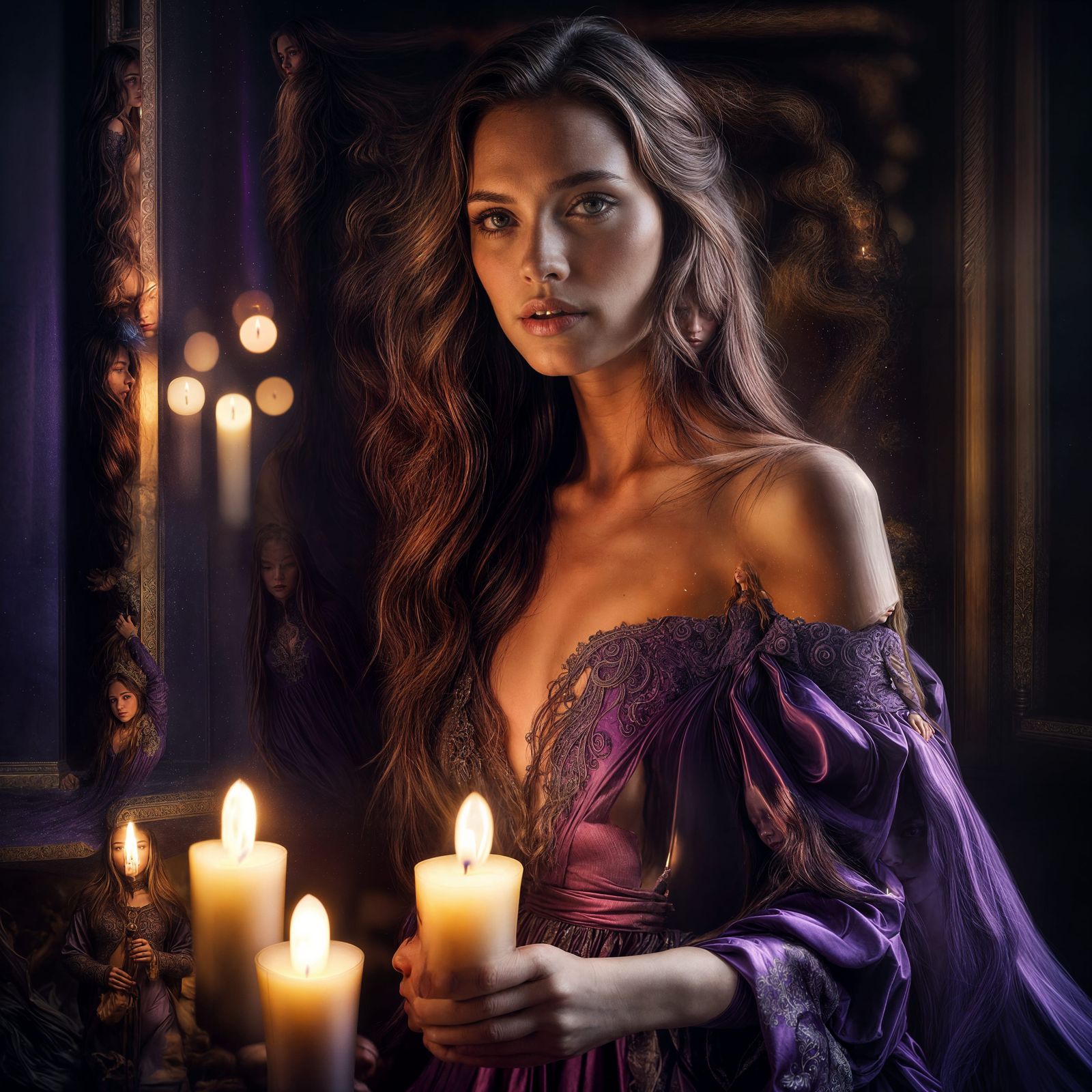 Young Woman with Candle in Atmospheric Style