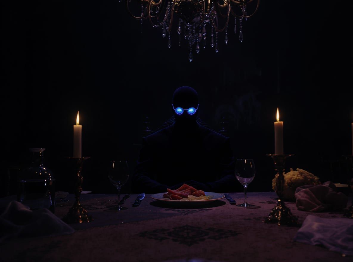 Eerie Silhouette in Western Dining Hall, Dark Fantasy Art