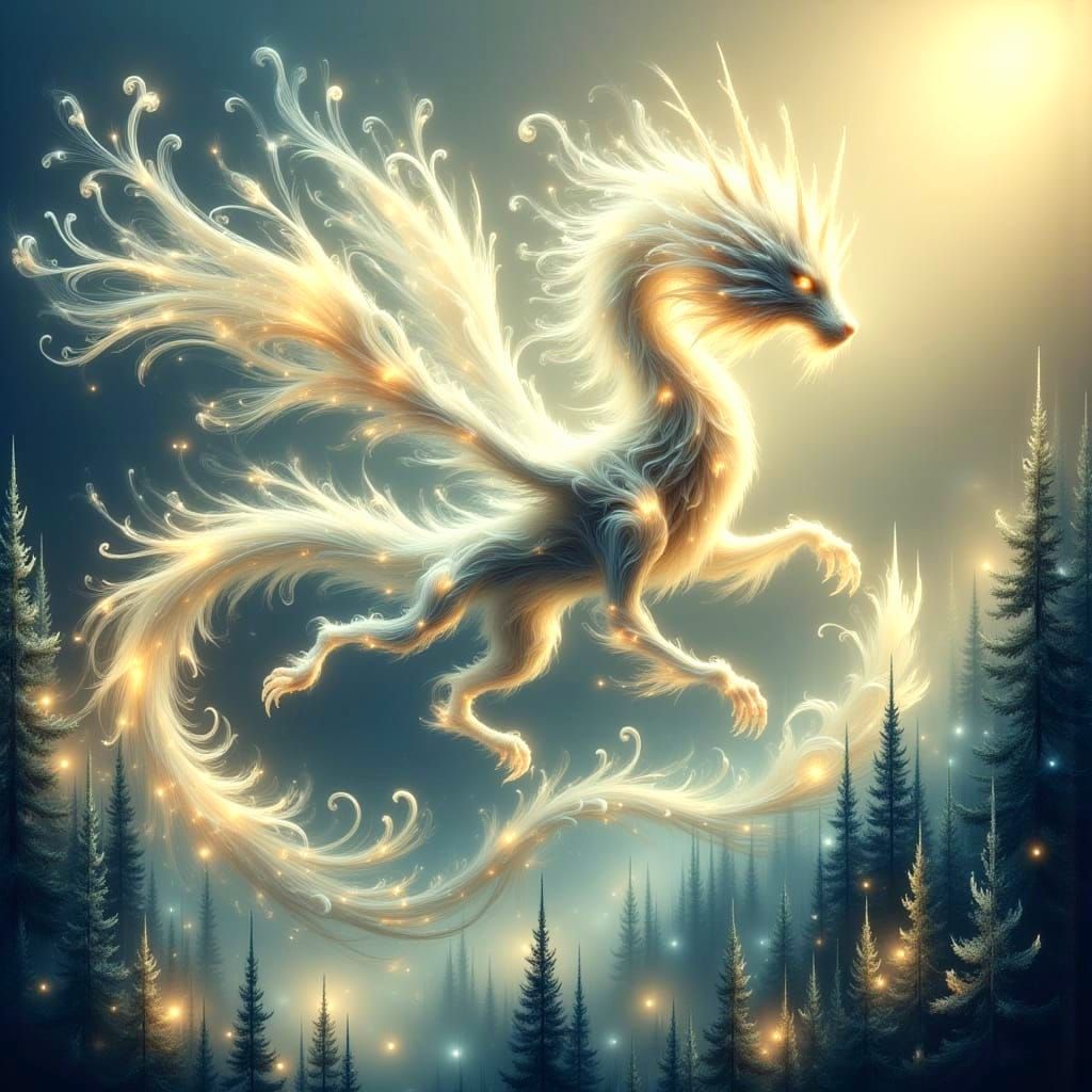 Majestic White Dragon Over Misty Forest