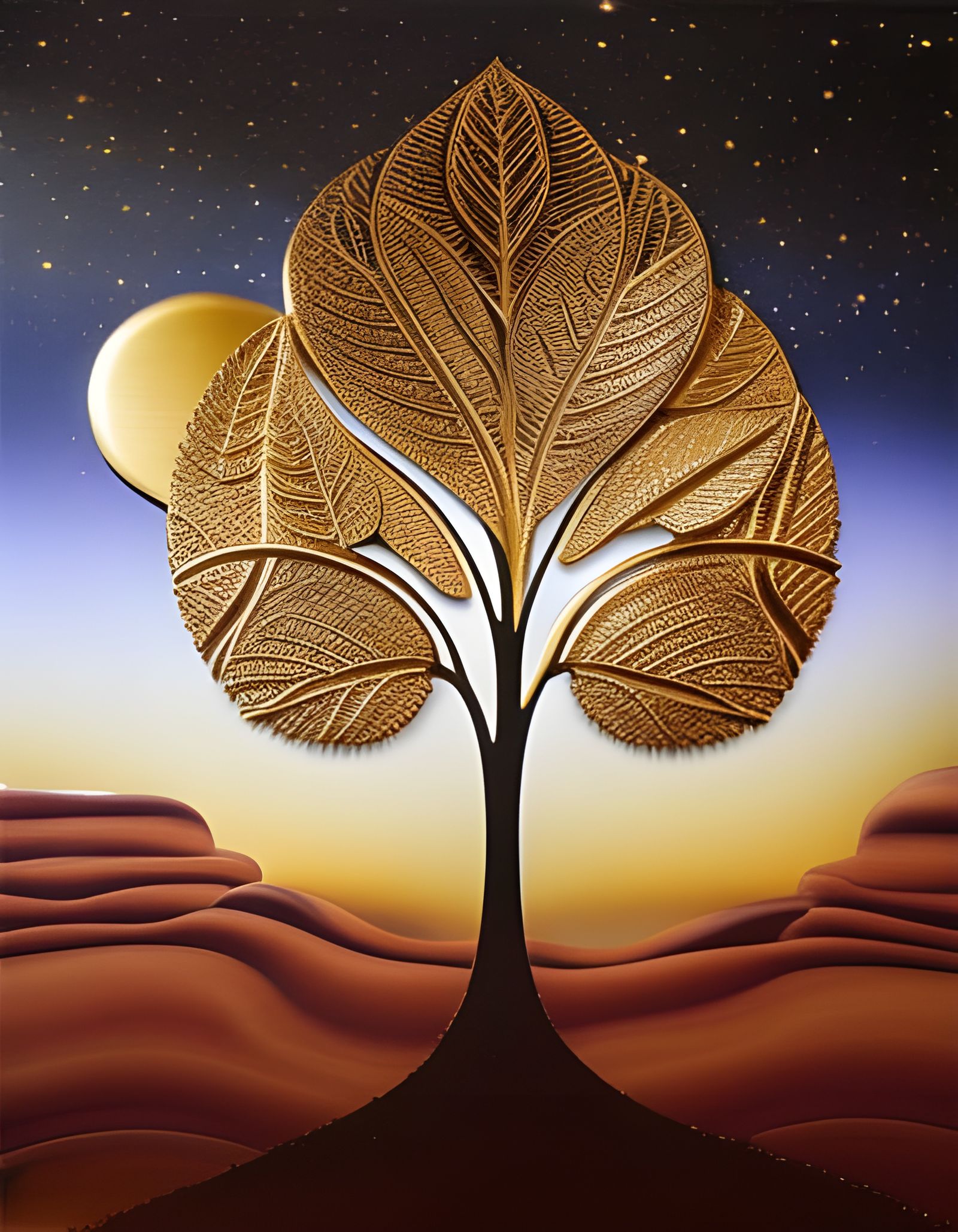 Black And Gold 3D Embossing Bas-Relief Tropical Trees