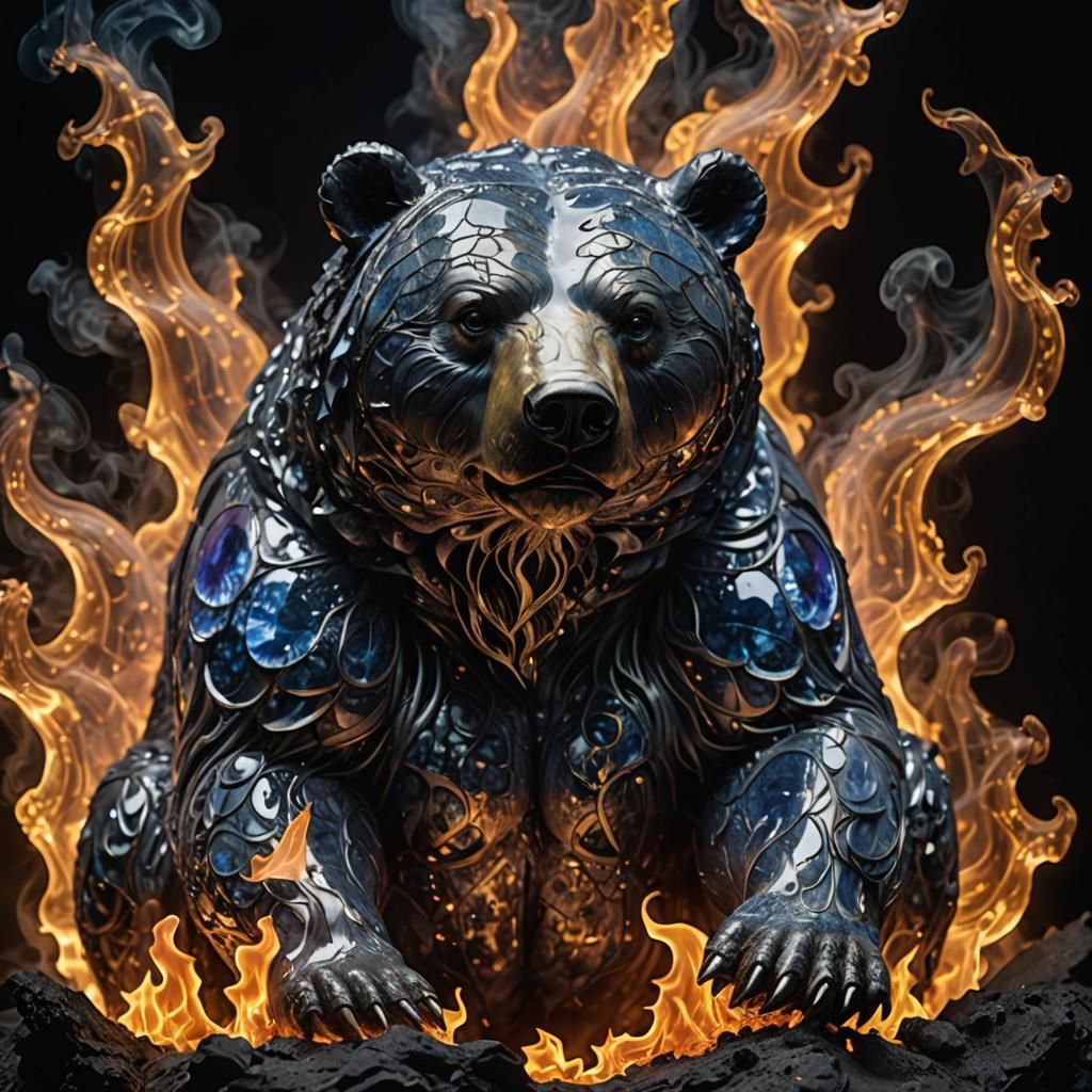 Sapphire Bear Microphotograph with Inner Flame