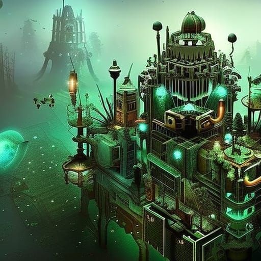 Circuitry Cityscape with Human Chipset in Metallic HDR