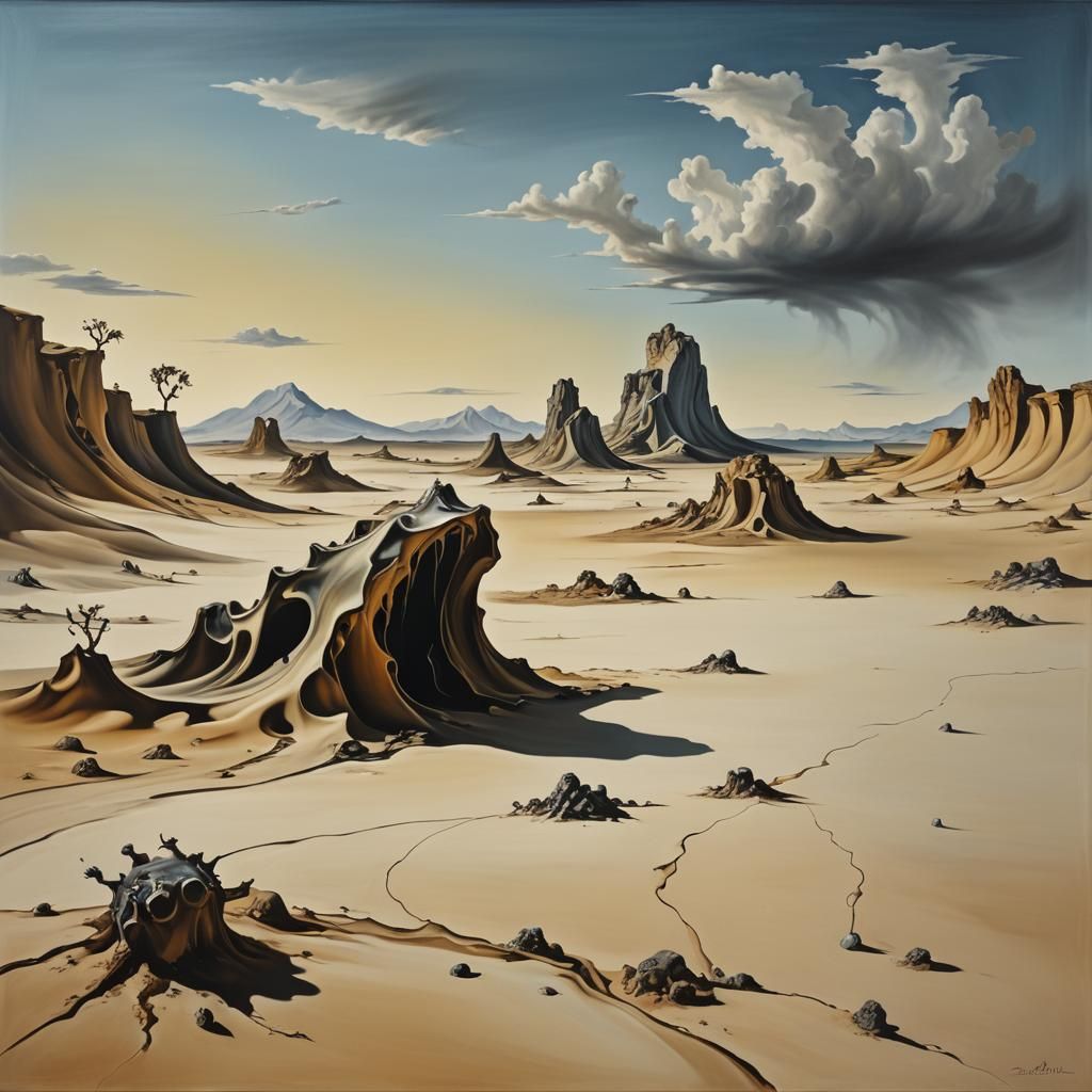 A surrealist Dalí scenario desert beach landscape