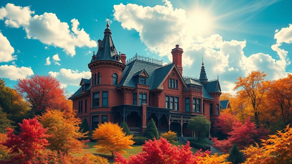 Ethereal Victorian Mansion Amidst Vibrant Dreamscape