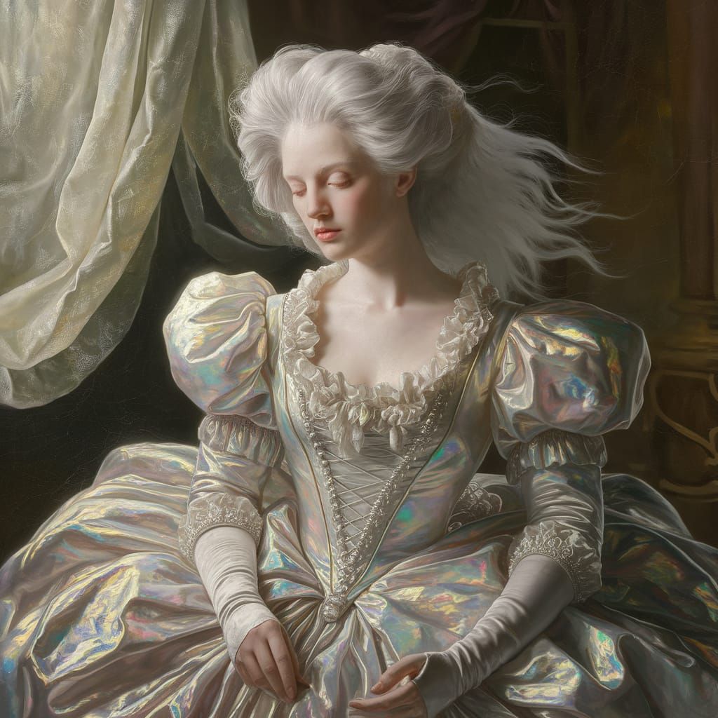 Albino Woman in Opulent Victorian Gown, Classical Oil Painti...