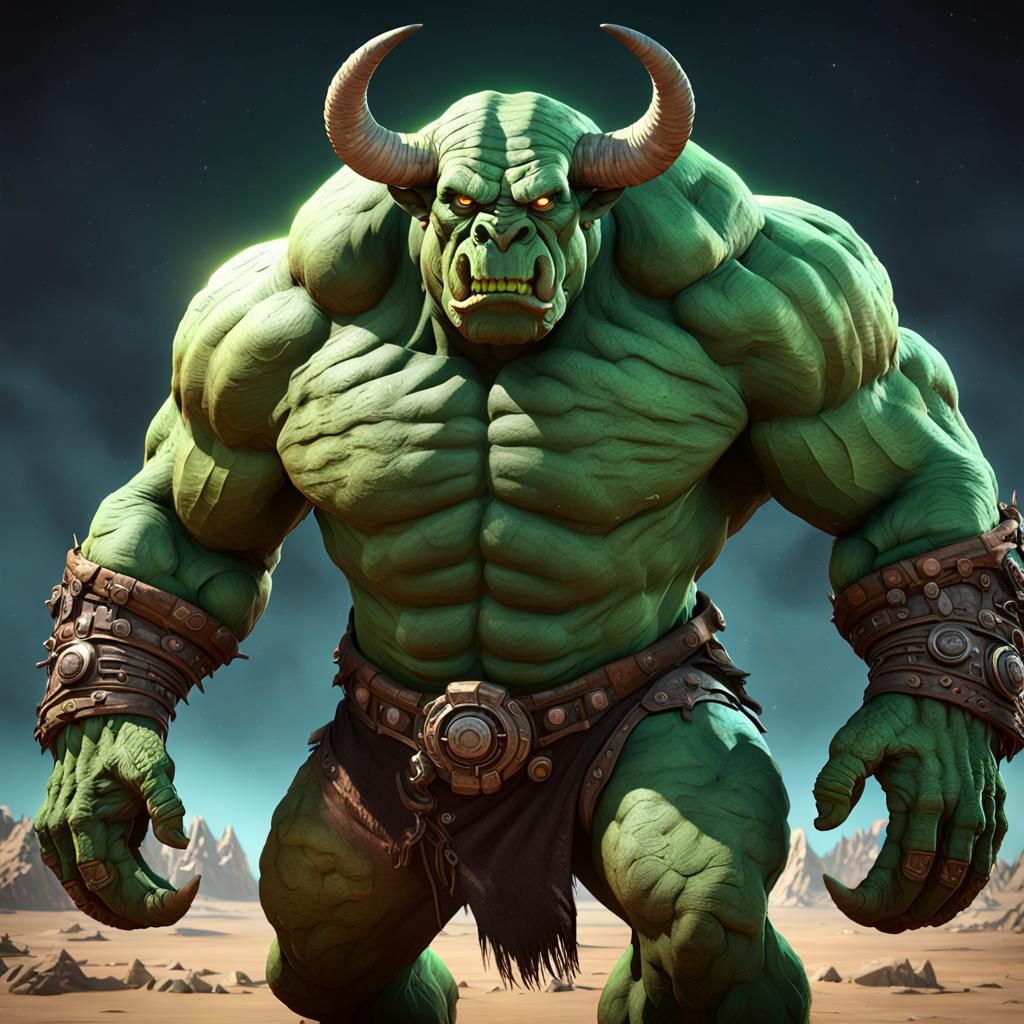 Heroic Green Orc in Desert Night, 3D Render