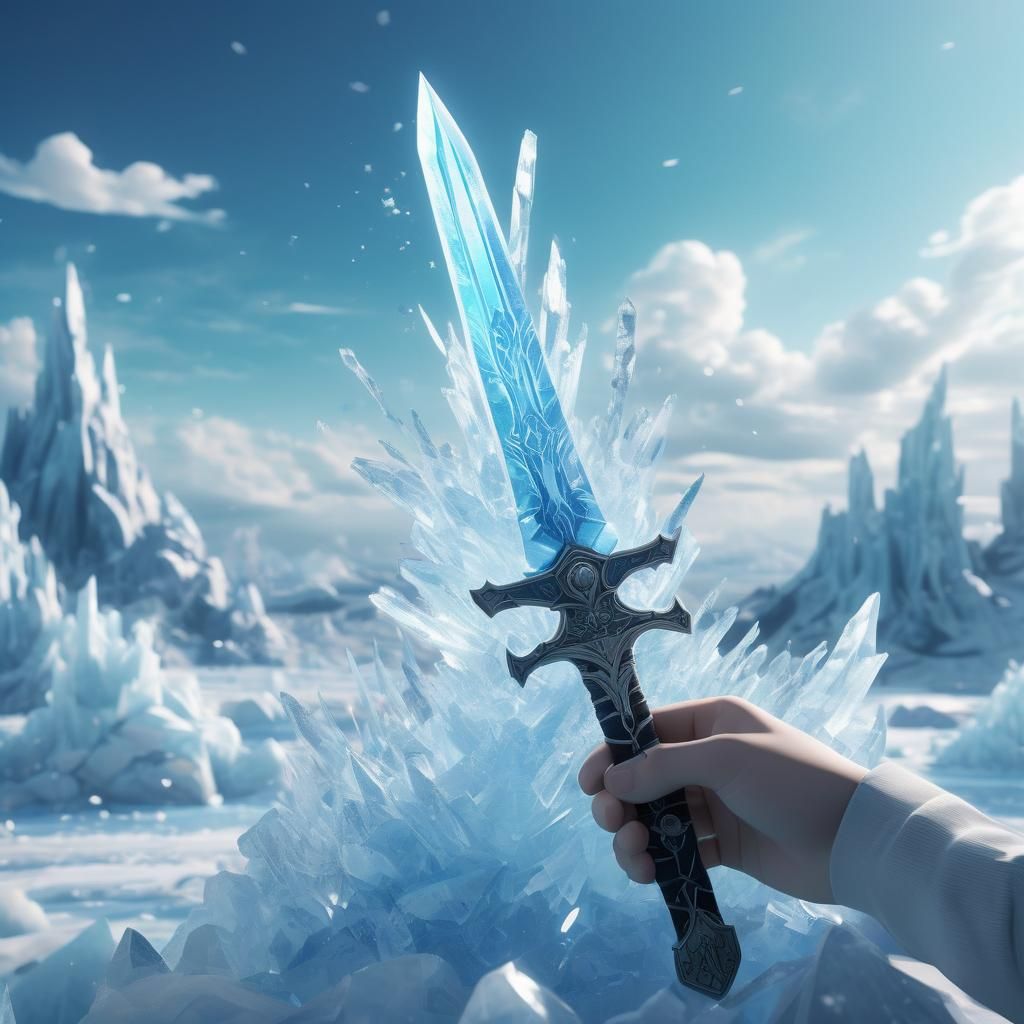 Ice Sword Raised in Anime-Inspired 3D Art
