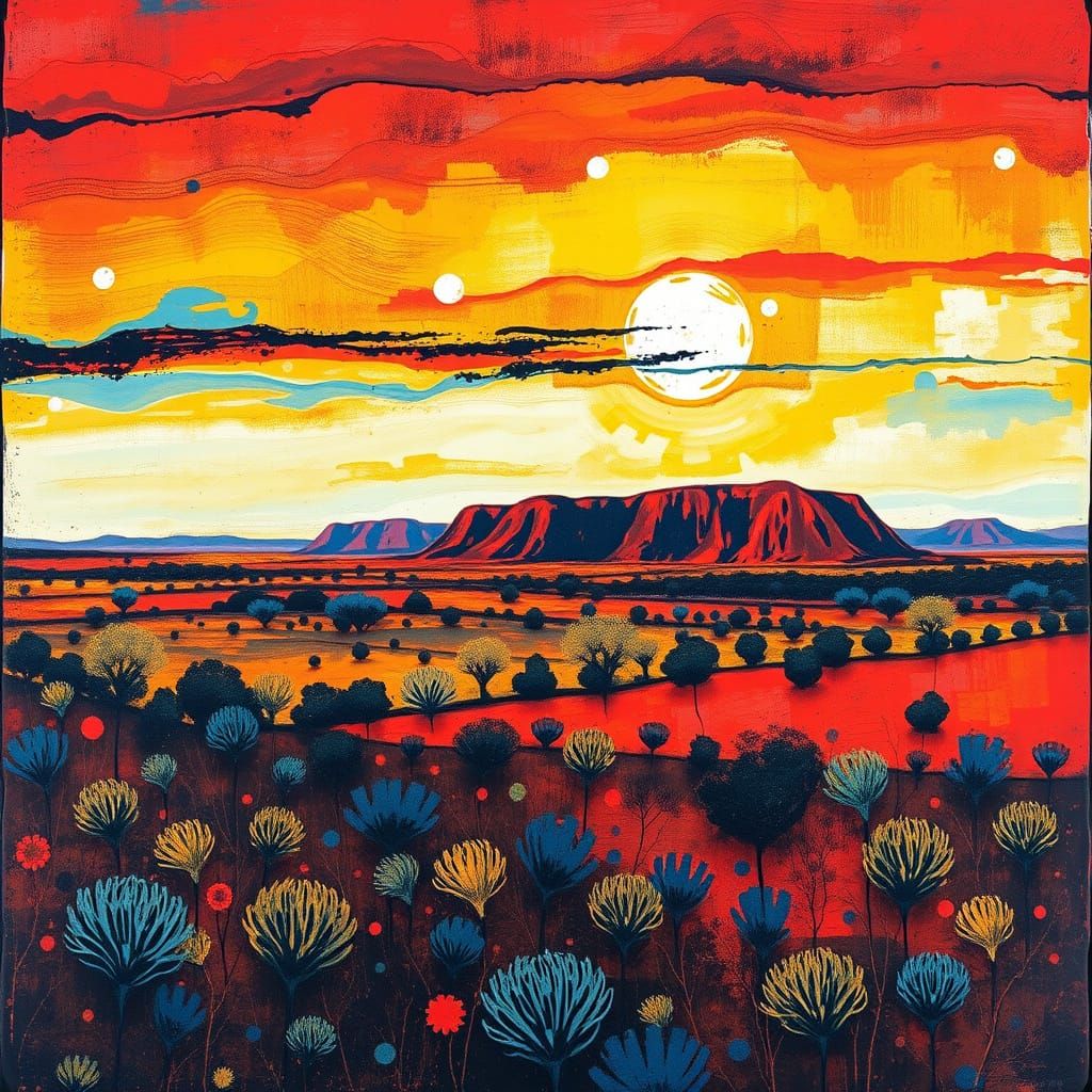 Vibrant Australian Landscape: Alcohol Ink & Encaustic Art