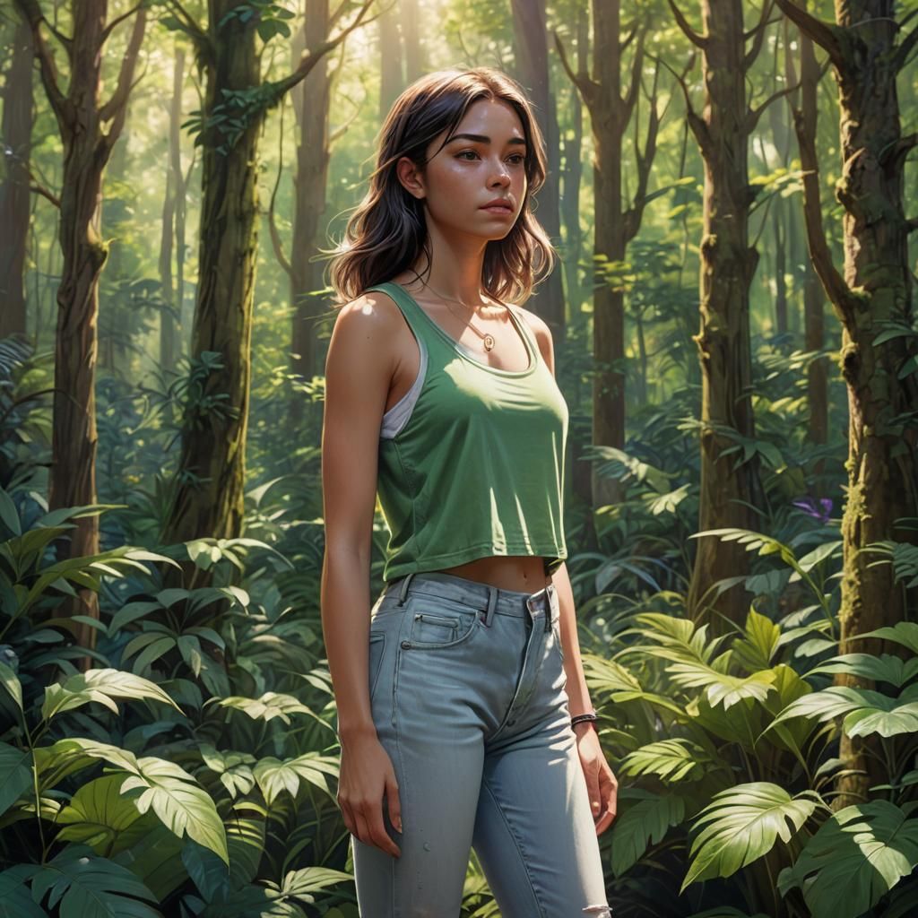 Teenage Girl in Forest: Fantasy Concept Art