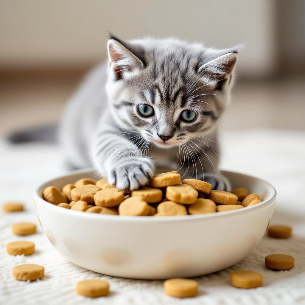 Russian Blue Kitten Ready to Pounce on Treats